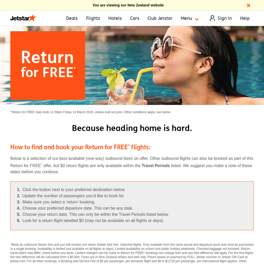 Jetstar NZ Return for Free Sale Domestic and International Eg Chch