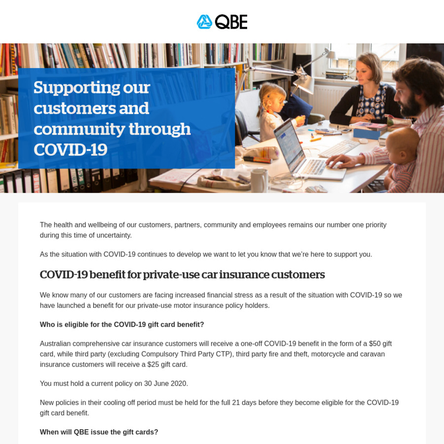 Bonus Gift Card for QBE Car Insurance Customers - Comprehensive $50