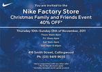 Nike Factory Store 40% off - Thursday 10th to Sunday 13th Nov 2011 - VIC/NSW