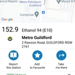 [NSW] Ethanol 94 (E10) $1.529/L @ Metro Guildford