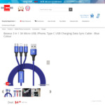 Baseus 3 in 1 3A Micro USB, iPhone, Type C USB Charging Data Sync Cable $4.99 + Delivery @ Shopping Square