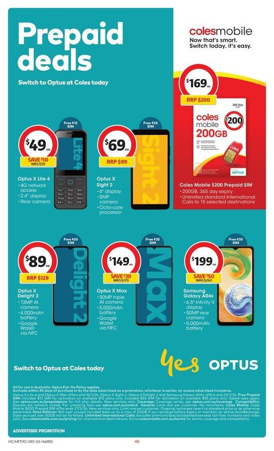 Coles Mobile $200 12 Months 200GB Prepaid Starter Pack for $169 ...