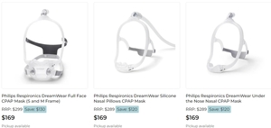 Any Philips DreamWear CPAP Mask $169 + Extra Cushion $2 (Save up to $75) Delivered @ Sove CPAP Clinic