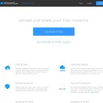 100GB FREE Cloud Storage @ Shared.com (2GB File Size Limit) or 50GB Encrypted Storage with Mega