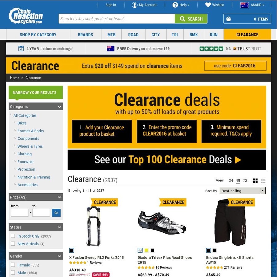 Chain Reaction Cycles Clearance Continued - $20 off $149 Spend - OzBargain
