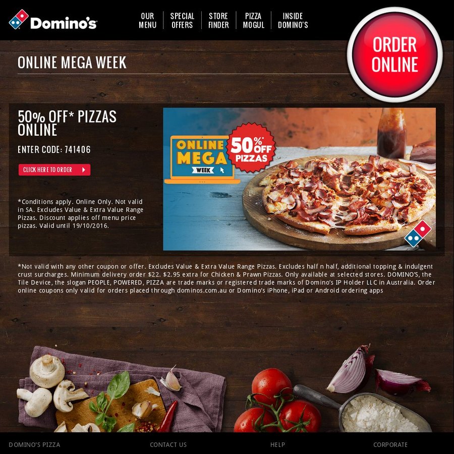 Domino's Pizza] Mega Monday 50% OFF Any Pizza at Menu Price code