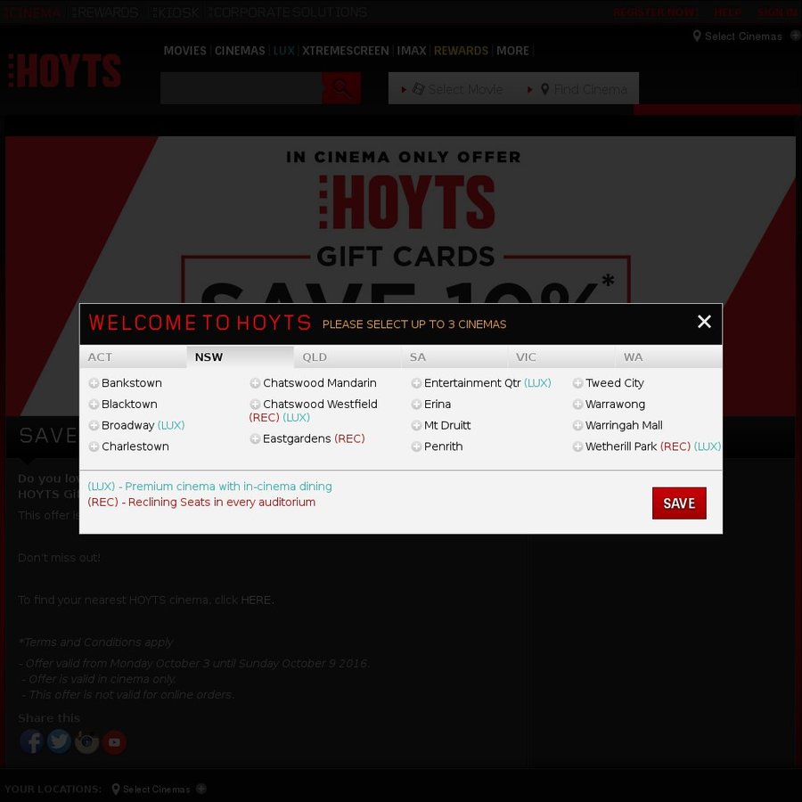 10 off Hoyts Gift Cards in Store Only OzBargain