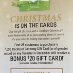 [WA] Bonus $20 Gift Card for First 25 Customers Every Tuesday to Purchase a $100 Cockburn Gateway Gift Card 