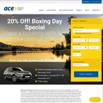 Ace Rental Cars 20% off Bookings Made on 26th or 27th December
