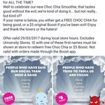 Free Choc Chia Boost if Your Name Is - Joanna, Leong, Adele, Josh, Maggie - Today Only @ Boost