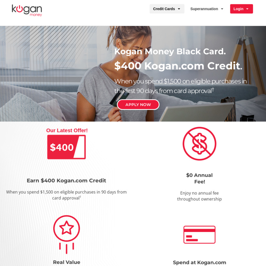 Kogan Money Black Card 400 Kogan Credit (With 1500 Spend in 90 Days) Kogan Money (New