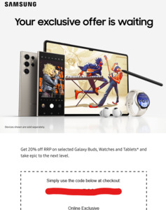 20% off Samsung Galaxy Buds, Watches and Tablets with Coupon Code @ Samsung Online Store
