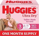 Huggies Ultra Dry Nappies Girls Size 3 (6-11kg) 180 Count, $60 ($51 S&S) Delivered @ Amazon AU