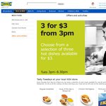 IKEA Restaurant, 3 Meals at $3 each, Tuesdays 3pm-8: 30pm (Not in SA and WA)