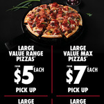 Value Range Pizzas $5ea, Value Max $7, Traditional $9, Premium $11, Garlic Bread $3 (Pick up) @ Domino's (Participating Stores)