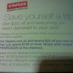 $25 off a Spend of $150 or More at Staples (Free Shipping for Selected Metro Areas)
