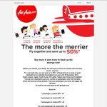 AirAsia, The More The Merrier, 1 Pax 20% off, 2-30% off, 3-40% off, 4-50%