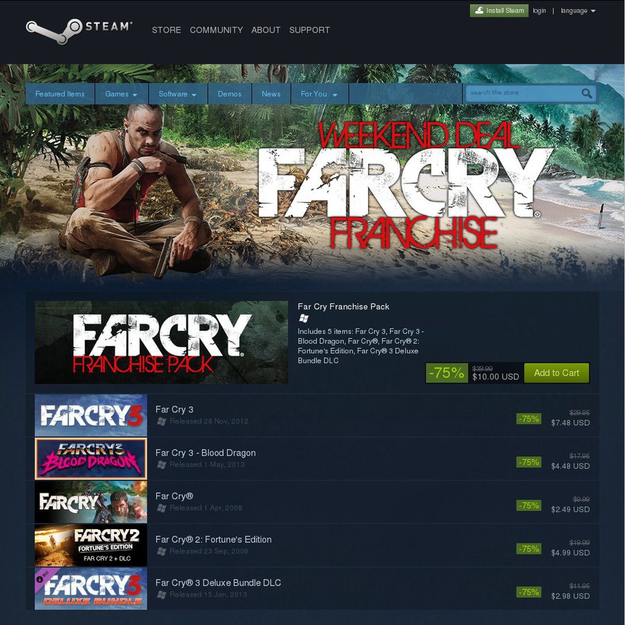 STEAM] Far Cry Franchise Sale: Far Cry Bundle (80% off – $54.14