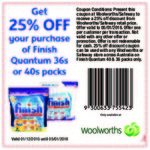 25% off Finish 36 or 40 Quantum Packs @ Woolworths