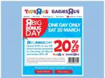 20% off Most Things at Toys R Us This Sat 20 March When You Spend $100