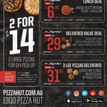 2 Large Pizzas for $14 Pickup, Available Mon - Wed @ Pizza Hut