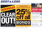 25% off* all Bonds underwear, socks and baby clothing at Best & Less - ends Sunday!