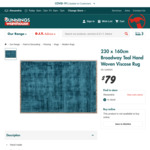 [in Store] 230x 160cm Broadway Teal Hand Woven Viscose Rug $49 (Was $149) @ Bunnings