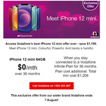 Free iPhone 12 Mini 64GB When You Signup for 36 Months (from $40/Month) @ Vodafone