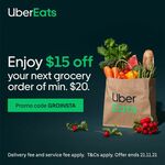 $15 off Min $20 Grocery Order (Delivery + Service Charge Applies) @ Uber Eats
