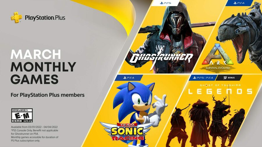 [PS4, PS5] March 2022 PS Plus Games - Ghostrunner, Team Sonic Racing, Ghost of Tsushima Legends @ PlayStation