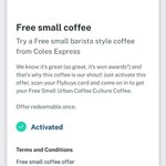 Free Small Coffee (Flybuys App Activation Required) @ Coles Express
