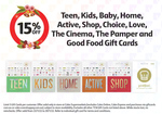 15% off TCN Teen, Kids, Baby, Home, Active, Shop, Choice, Love, The Cinema, The Pamper and Good Food Gift Cards @ Coles