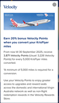 Transfer KrisFlyer Miles to Velocity Frequent Flyer Points for 20% Bonus (3,871 VFF Points Per 5,000 Miles) @ Singapore Airlines