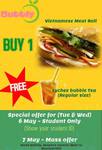 [SA] Buy 1 Vietnamese Meat Roll, Free 1 Regular Bubble Ice Tea (Lychee/Classic Green Tea) 