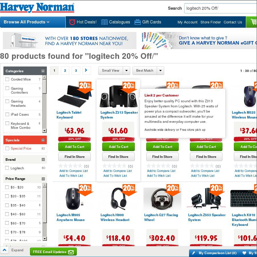 Logitech 20% off @ Harvey Norman. Logitech C270 HD Web CAM Only $30