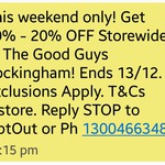10% to 20% off Storewide @ The Good Guys Rockingham (WA)