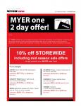 MYER 10% OFF Storewide - 2 Days Only - Myer One Members Only