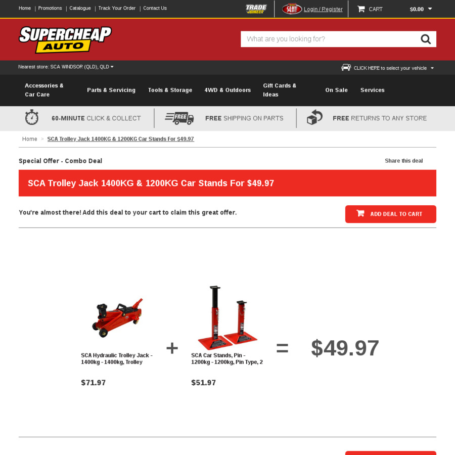 SCA 1400kg Trolley Jack + 1200kg Car Stands $49.97 @ Supercheap Auto ...