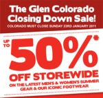 Colorado Closing down Sale THE GLEN MELBOURNE Only. UP to 50% OFF Storewide