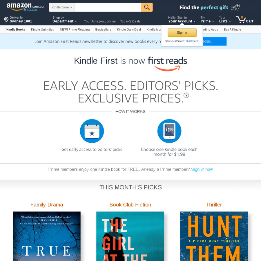 [Prime, eBook] Amazon First Reads Early Access + Choose One of The