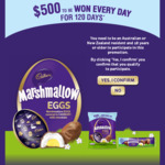 Win 1 of 120 Daily Prizes of $500 Cash from Mondelez [Buy a Specially Marked Pack of Cadbury Marshmallow Eggs + Enter Online]
