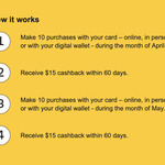 Commbank Platinum Credit Card $30 Cashback - $15 Each Month after 10 Transactions in April and May 2021