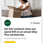 CommBank Rewards: $20 Cashback on $49 eBay Plus Annual Membership