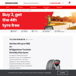 Buy 3 Get 4th Free for Turanza Serenity Plus Tyres @ Bridgestone