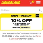 10% off Sitewide Click & Collect (Also Works with $100 Delivery Order) @ Liquorland (Online Only)