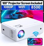 CLOKOWE Native 1080P HD 8500 LUX Wi-Fi Movie Projector + 100" Projector Screen $104.99 Delivered @ GRISWOLD TEC via Amazon AU