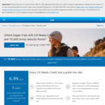 70,000 Velocity Points When You Access $500 or More Credit within 3 Months ($99 Fee, Save $100) @ Citi Ready Credit