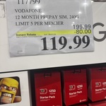 Vodafone 12 Month Prepaid SIM 240GB $119.99 @ Costco (Membership Required)
