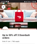 Up to 50% off 3 DoorDash Orders @ Commbank Yello