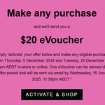 Bonus $20 eVoucher with Any Eligible Purchase Between 05/12/2024 - 24/12/2024 @ Myer (Activation Required)